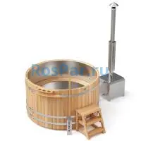 Фурако круглая «PREMIUM» из лиственницы с вставкой из нержавеющей стали с внешней печью с газовой горелкой 2000 мм