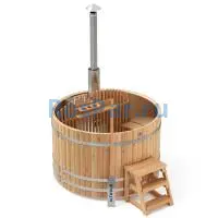 Фурако круглая «PREMIUM» из лиственницы с вставкой из нержавеющей стали со встроенной печью 1700 мм