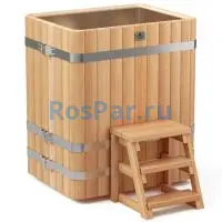 Прямоугольная купель «PREMIUM» из лиственницы с вставкой из нержавеющей стали длина 1000 мм ширина 780 мм высота 1150 мм