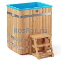 Прямоугольная купель «COMFORT» из лиственницы с пластиковой вставкой длина 1200 мм ширина 780 мм высота 1150 мм