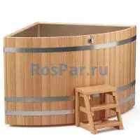 Угловая купель «PREMIUM» из лиственницы с вставкой из нержавеющей стали длина 1500 мм ширина 1500 мм высота 1150 мм