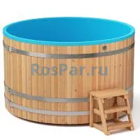 Круглая купель «COMFORT» из лиственницы с пластиковой вставкой диаметр 2000 мм высота 1150 мм
