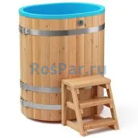 Овальная купель «COMFORT» из лиственницы с пластиковой вставкой длина 1000 мм ширина 780 мм высота 1150 мм