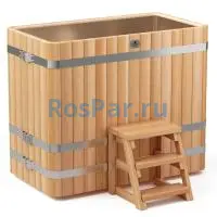 Прямоугольная купель «PREMIUM» из лиственницы с вставкой из нержавеющей стали длина 1400 мм ширина 780 мм высота 1150 мм