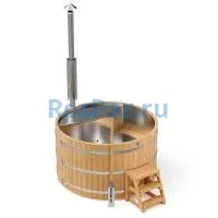 Фурако круглая «PREMIUM» из лиственницы с вставкой из нержавеющей стали с интегрированной печью 2000 мм