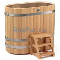 Овальная купель «PREMIUM» из лиственницы с вставкой из нержавеющей стали длина 1400 мм