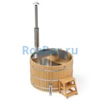 Фурако круглая «PREMIUM» из лиственницы с вставкой из нержавеющей стали с интегрированной печью 1700 мм