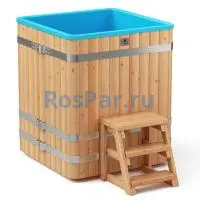 Квадратная купель «COMFORT» из лиственницы с пластиковой вставкой длина 1000 мм ширина 1000 мм высота 1150 мм