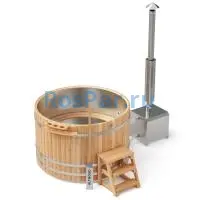 Фурако круглая «PREMIUM» из лиственницы с вставкой из нержавеющей стали с внешней печью 1700 мм