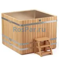 Квадратная купель «PREMIUM» из лиственницы с вставкой из нержавеющей стали длина 1500 мм ширина 1500 мм высота 1150 мм