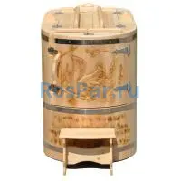 Кедровая бочка овальная «Профессиональная» со скосом с художественным оформлением «Белочка с надписью»