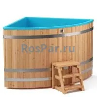 Угловая купель «COMFORT» из лиственницы с пластиковой вставкой длина 1500 мм ширина 1500 мм высота 1150 мм