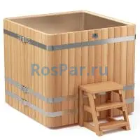 Квадратная купель «PREMIUM» из лиственницы с вставкой из нержавеющей стали длина 1300 мм ширина 1300 мм высота 1150 мм