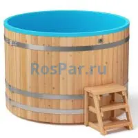Круглая купель «COMFORT» из лиственницы с пластиковой вставкой диаметр 1700 мм высота 1150 мм