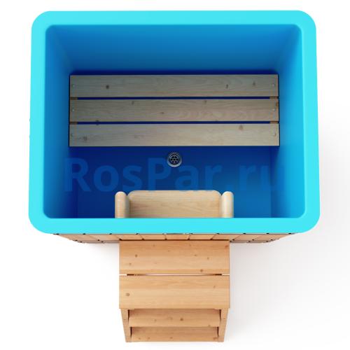 Прямоугольная купель «COMFORT» из лиственницы с пластиковой вставкой длина 1000 мм ширина 780 мм высота 1150 мм