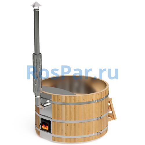 Фурако круглая «PREMIUM» из лиственницы с вставкой из нержавеющей стали с интегрированной печью 1700 мм