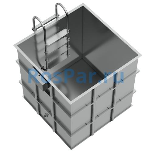 Квадратная купель «COMFORT» из нержавеющей стали длина 1500 мм ширина 1500 мм высота 1150 мм
