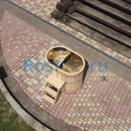 Овальная купель «PREMIUM» из лиственницы с вставкой из нержавеющей стали длина 1400 мм