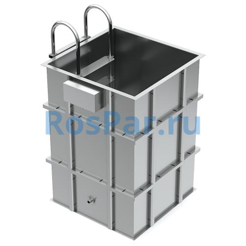 Квадратная купель «COMFORT» из нержавеющей стали длина 1000 мм ширина 1000 мм высота 1150 мм