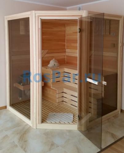 Комбинированная сауна трехместная угловая «COMFORT» с электрической печью и парогенератором