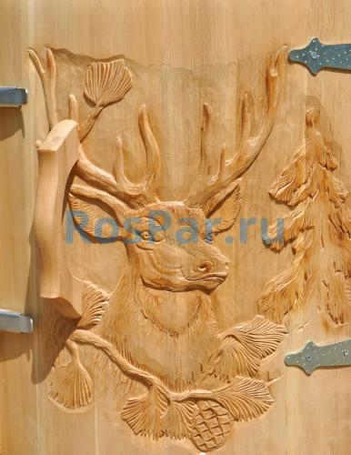 Кедровая бочка овальная «Профессиональная» со скосом с художественным оформлением «Марал с надписью»