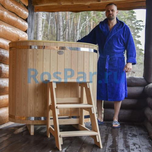 Овальная купель «COMFORT» из лиственницы с пластиковой вставкой длина 1200 мм ширина 780 мм высота 1150 мм