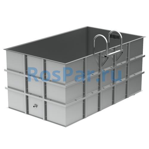 Прямоугольная купель «COMFORT» из нержавеющей стали длина 2500 мм ширина 1500 мм высота 1150 мм