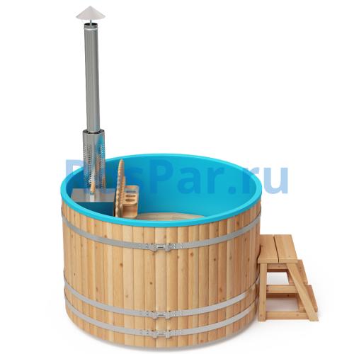 Фурако круглая «COMFORT» из лиственницы с пластиковой вставкой со встроенной печью 1700 мм