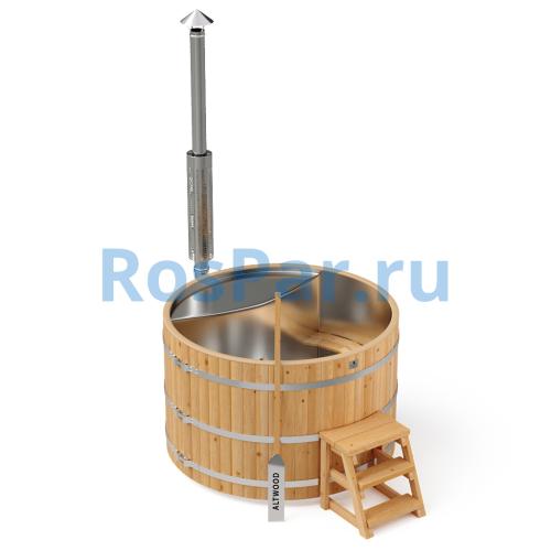 Фурако круглая «PREMIUM» из лиственницы с вставкой из нержавеющей стали с интегрированной печью 1700 мм