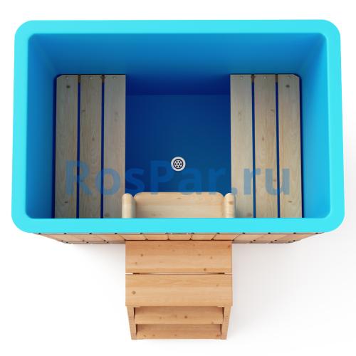 Квадратная купель «COMFORT» из лиственницы с пластиковой вставкой длина 1500 мм ширина 1500 мм высота 1150 мм