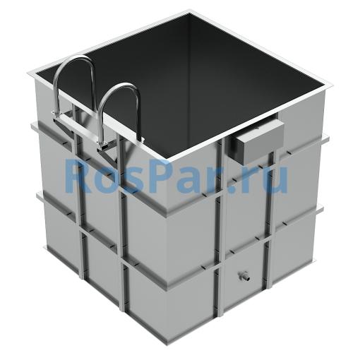Квадратная купель «COMFORT» из нержавеющей стали длина 2000 мм ширина 2000 мм высота 1150 мм