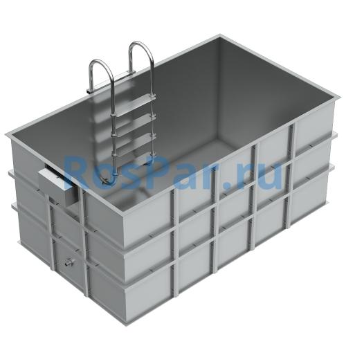 Прямоугольная купель «COMFORT» из нержавеющей стали длина 3000 мм ширина 2000 мм высота 1150 мм
