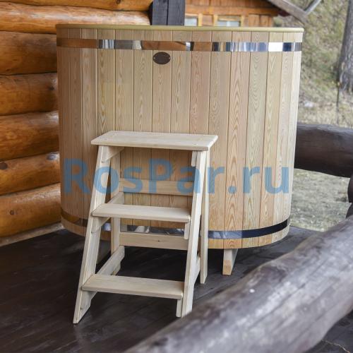 Овальная купель «COMFORT» из лиственницы с пластиковой вставкой длина 1000 мм ширина 780 мм высота 1150 мм