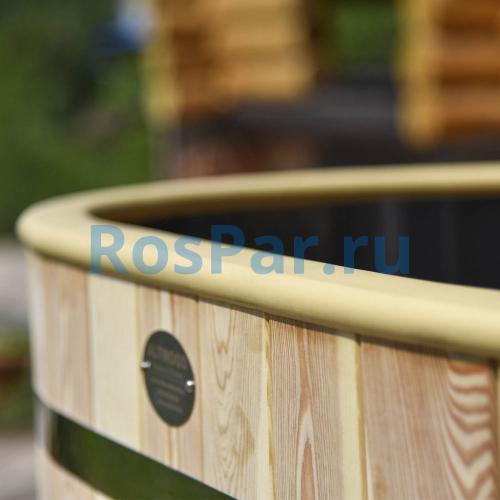 Овальная купель «PREMIUM» из лиственницы с вставкой из нержавеющей стали длина 1400 мм