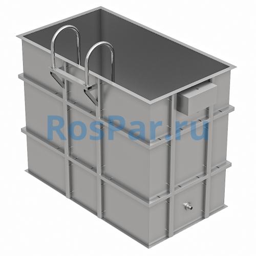 Прямоугольная купель «COMFORT» из нержавеющей стали длина 1400 мм ширина 800 мм высота 1150 мм
