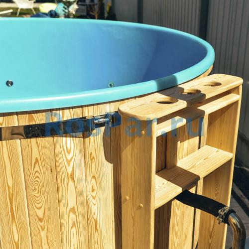 Фурако круглая «PREMIUM» из лиственницы с термопластиковой вставкой с внешней печью 2000 мм