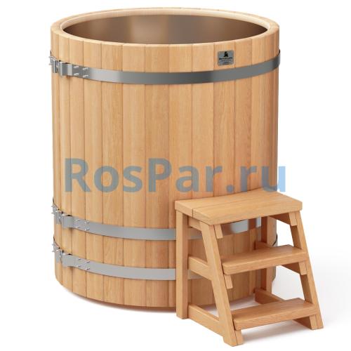 Круглая купель «PREMIUM» из лиственницы с вставкой из нержавеющей стали диаметр 1200 мм высота 1150 мм