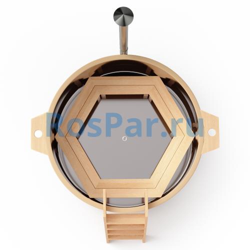 Фурако круглая «COMFORT Сэнто» из лиственницы с вставкой из нержавеющей стали с интегрированной печью 2000 мм