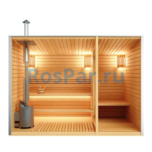 Уличная модульная четырехместная сауна с предбанником «PREMIUM» с дровяной печью