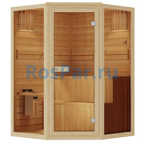 Комбинированная сауна двухместная угловая «COMFORT» с электрической печью и парогенератором
