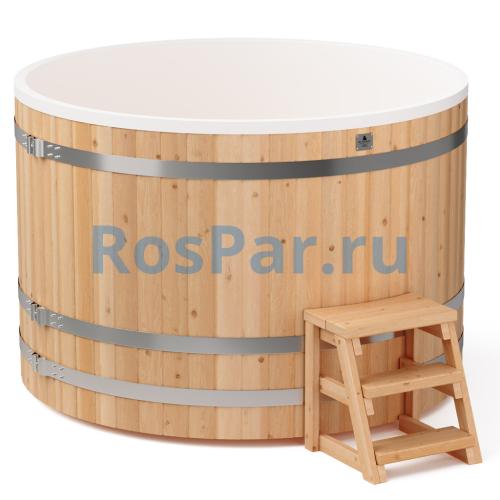 Круглая купель «COMFORT» из лиственницы с пластиковой вставкой диаметр 1700 мм высота 1150 мм