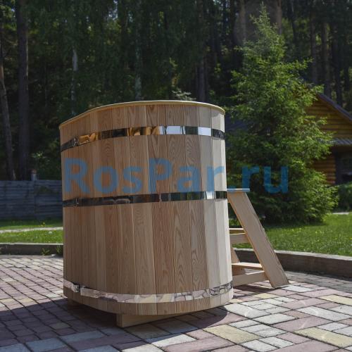 Овальная купель «PREMIUM» из лиственницы с вставкой из нержавеющей стали длина 1200 мм