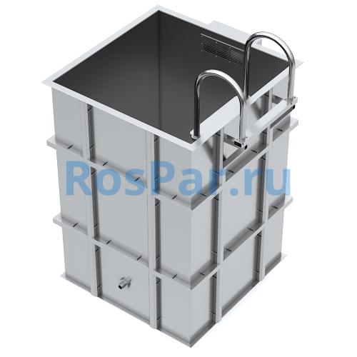 Квадратная купель «COMFORT» из нержавеющей стали длина 1000 мм ширина 1000 мм высота 1150 мм