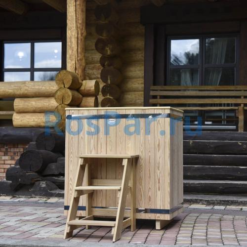 Прямоугольная купель «PREMIUM» из лиственницы с вставкой из нержавеющей стали длина 1200 мм ширина 780 мм высота 1150 мм