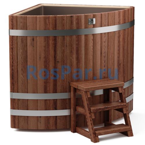 Угловая купель «PREMIUM» из лиственницы с вставкой из нержавеющей стали длина 1100 мм ширина 1100 мм высота 1150 мм