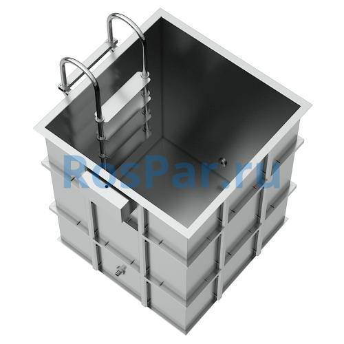 Квадратная купель «COMFORT» из нержавеющей стали длина 1200 мм ширина 1200 мм высота 1150 мм