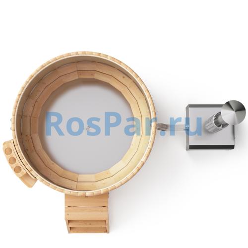 Фурако круглая «PREMIUM» из лиственницы с вставкой из нержавеющей стали с внешней печью 1700 мм