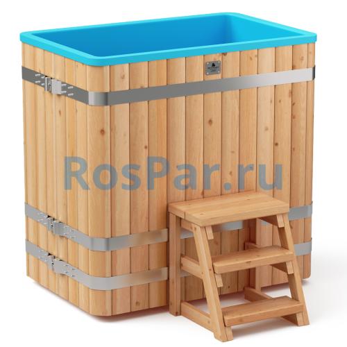 Прямоугольная купель «COMFORT» из лиственницы с пластиковой вставкой длина 1400 мм ширина 780 мм высота 1150 мм