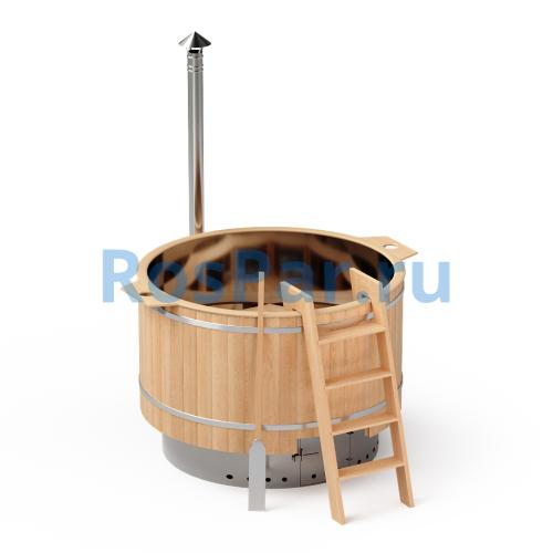 Фурако круглая «COMFORT Сэнто» из лиственницы с вставкой из нержавеющей стали с интегрированной печью 1700 мм