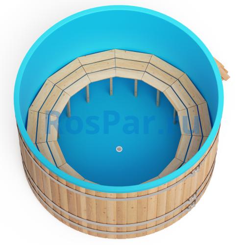 Круглая купель «COMFORT» из лиственницы с пластиковой вставкой диаметр 2000 мм высота 1150 мм